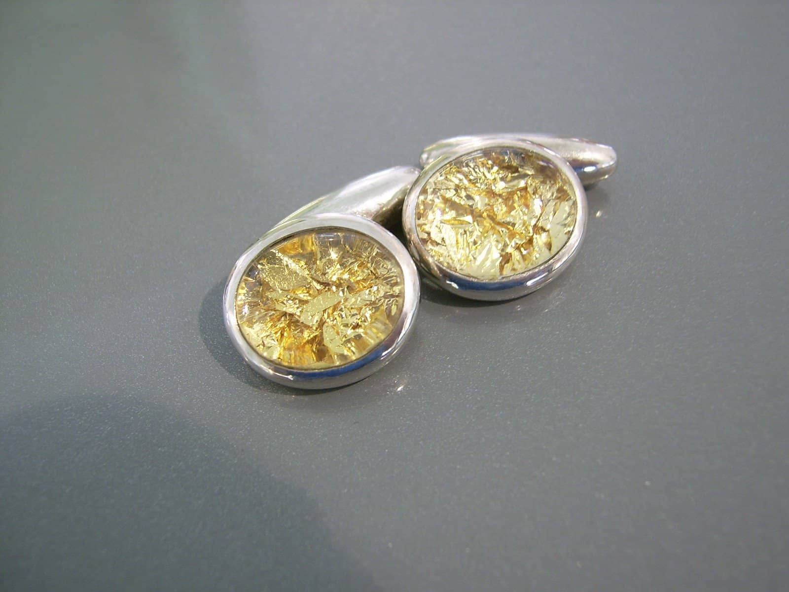 Silber Manschettenknöpfe mit Blattgold und Bergkristall