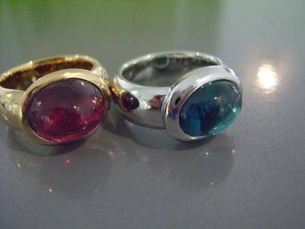 Ringe 750 Gelbgold/Weissgold Rubellit/Indigolith